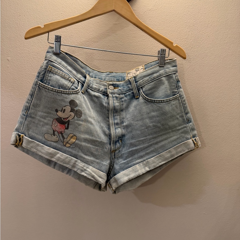 SIWY Womens Mickey Mouse Graphic Denim Shorts‎ Light Wash e Disney Size 29